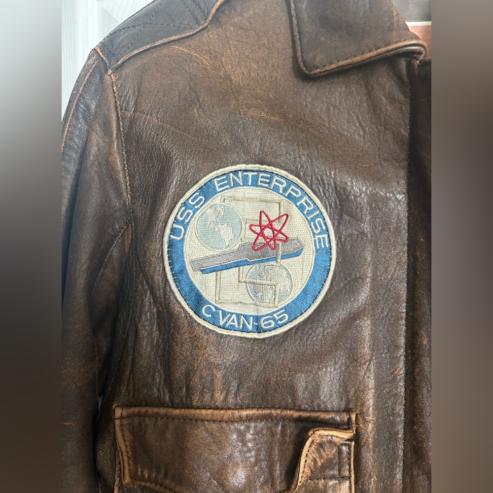 VTG Luis Alvear Aviator Lg Military Bomber Brown Leather Jacket Navy/ Air Force - Picture 4 of 15